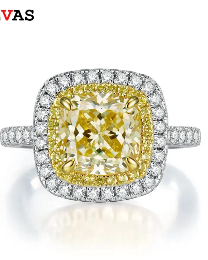 anillos de plata de ley 100% 925 con diamantes amarillos de alto contenido de carbono de 8x8mm para mujer, joyería fina brillante para fiesta de boda, venta al por mayor 1
