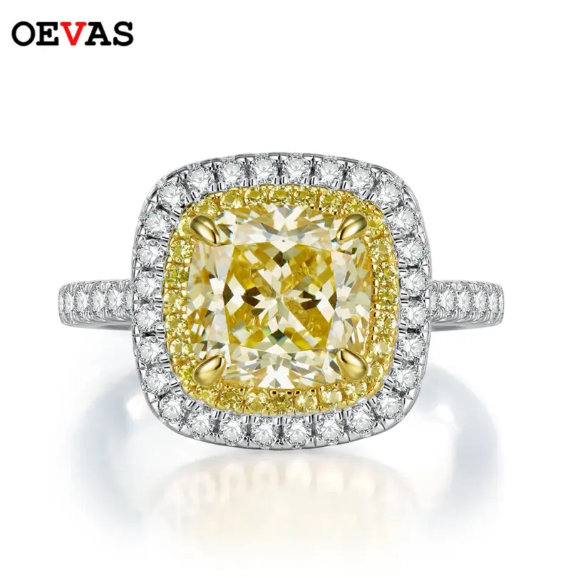 anillos de plata de ley 100% 925 con diamantes amarillos de alto contenido de carbono de 8x8mm para mujer, joyería fina brillante para fiesta de boda, venta al por mayor 1