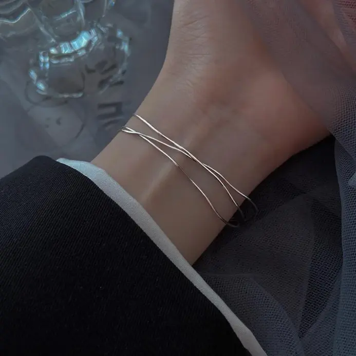 Pulseras de plata de ley 925 a la moda para mujer, pulseras ajustables de bobina multicapa coreanas simples, regalos de joyería para fiesta y boda 2