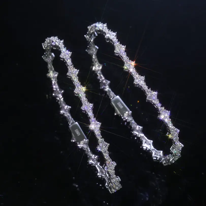 pulsera de tenis de plata 925 VVS Moissanite para hombres y mujeres, cadena de tenis de plata de ley VVS helada con hebilla de resorte 4