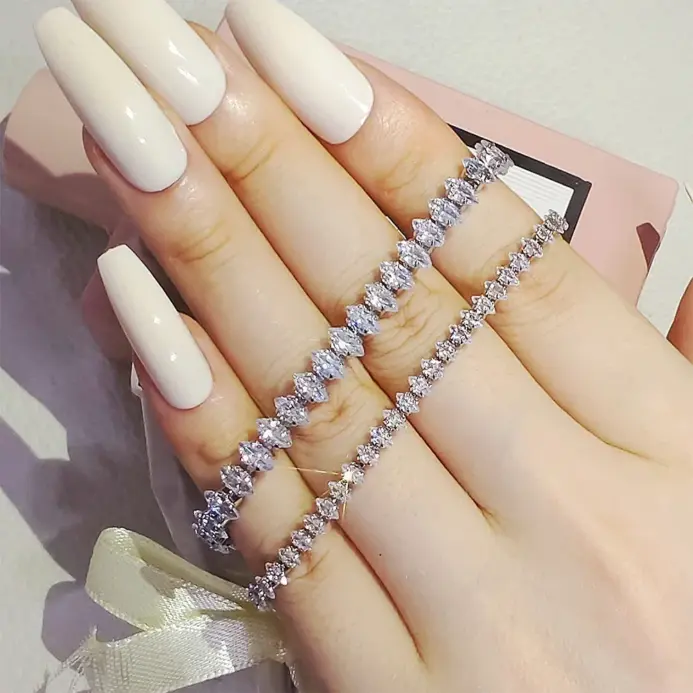 💎 Brazalete Tennis "Majestic Marquise" – Brillo de Lujo y Plata 18cm 1