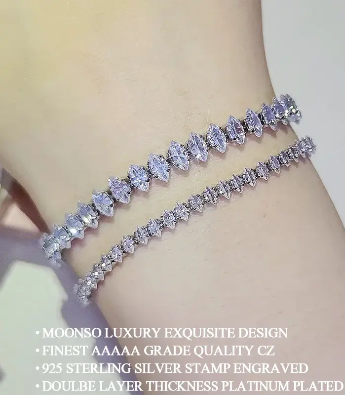 💎 Brazalete Tennis "Majestic Marquise" – Brillo de Lujo y Plata 18cm 2
