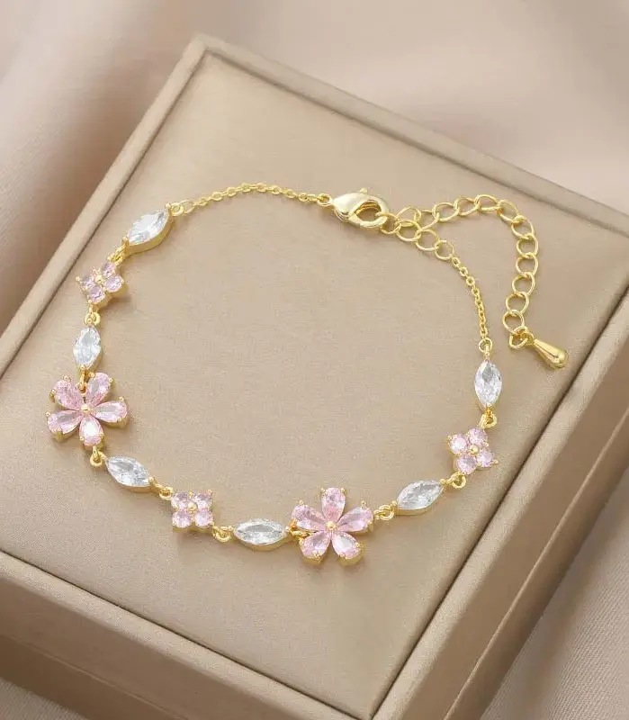 Pulsera de flores de circón colorida de lujo para mujeres y niñas, pulsera ajustable de cristal de Color dorado coreano, regalo de joyería 1