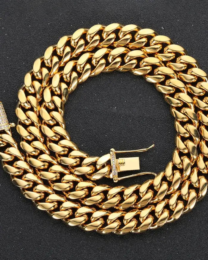 Envío Directo Hip Hop tres veces plateado joyería de acero inoxidable Bling Iced Miami collar de cadena de eslabones cubanos para hombres 1
