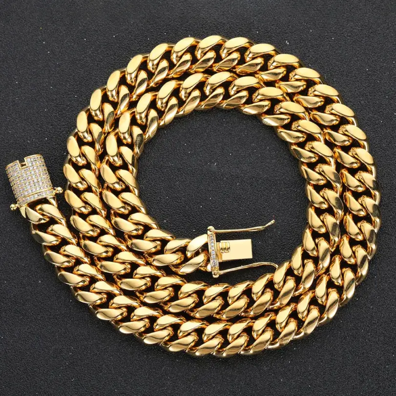 Envío Directo Hip Hop tres veces plateado joyería de acero inoxidable Bling Iced Miami collar de cadena de eslabones cubanos para hombres 1