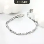 pulseras con dijes de acero inoxidable de circonia cúbica redonda completa para mujer, cadena de cristal dorado, joyería de boda con temperamento 1