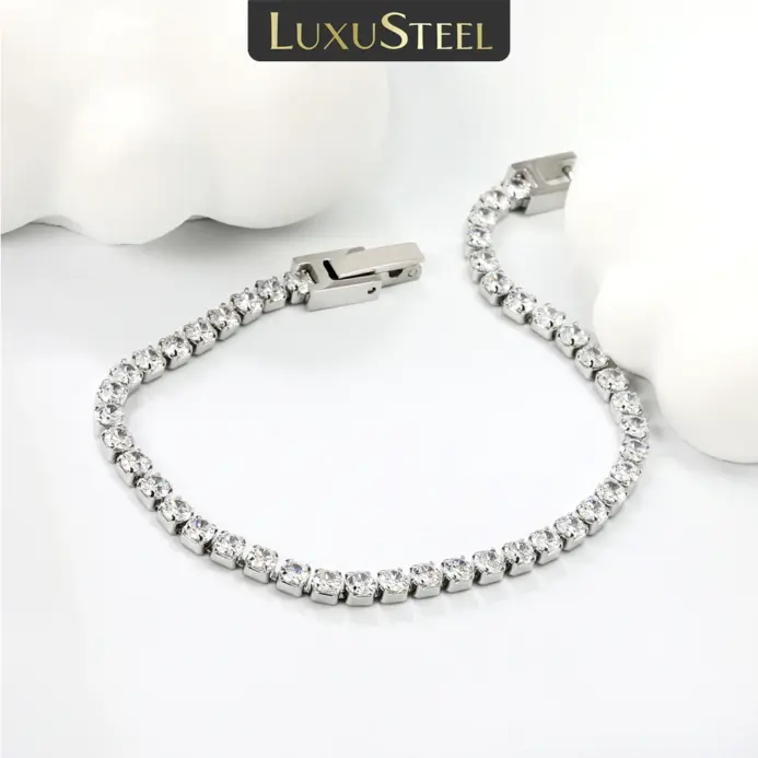 pulseras con dijes de acero inoxidable de circonia cúbica redonda completa para mujer, cadena de cristal dorado, joyería de boda con temperamento 1
