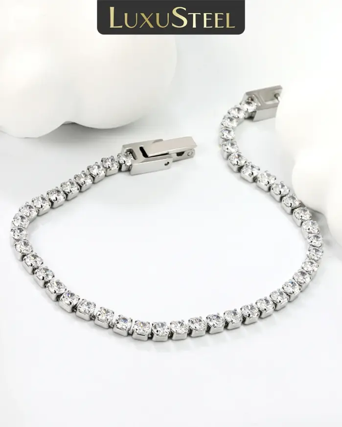 pulseras con dijes de acero inoxidable de circonia cúbica redonda completa para mujer, cadena de cristal dorado, joyería de boda con temperamento 1