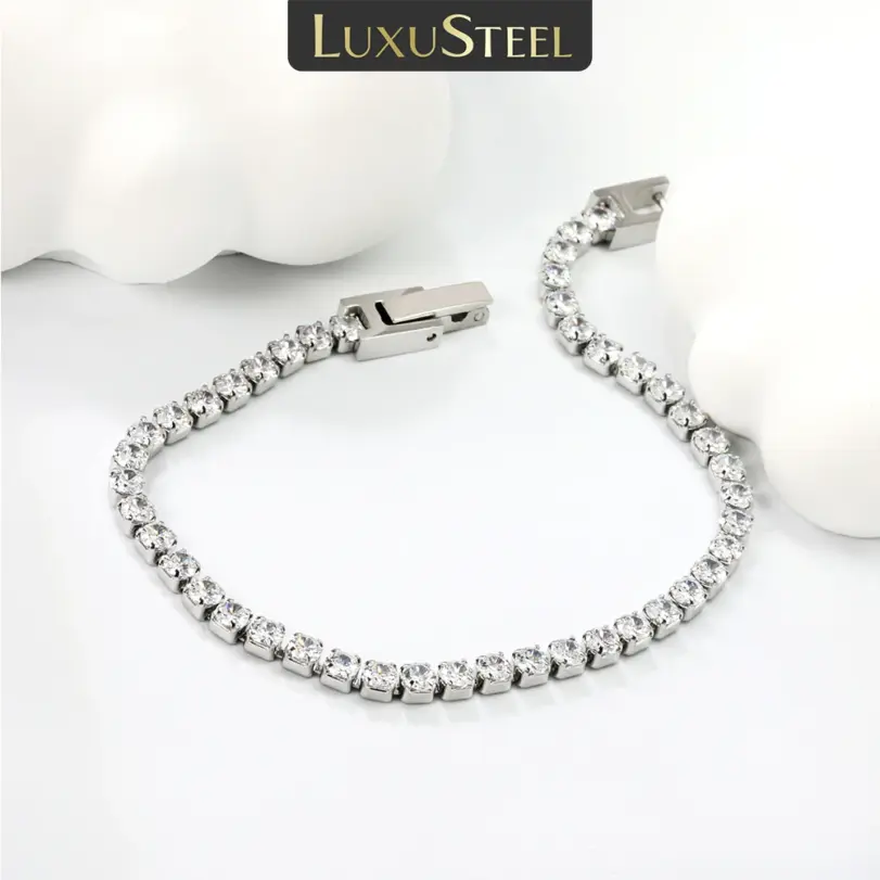 pulseras con dijes de acero inoxidable de circonia cúbica redonda completa para mujer, cadena de cristal dorado, joyería de boda con temperamento 1