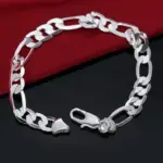 Pulsera de oro de 8 pulgadas, pulsera de cadena Figaro de lado completo de Color dorado/plateado de 8MM para mujer y hombre, regalo de joyería de boda a la moda 4