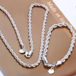 Accesorios de plata de ley 925 para hombre, 4MM, 40-60cm, 2 uds., collar de cadena de cuerda, pulsera, joyería de regalo de boda a la moda para mujer 1