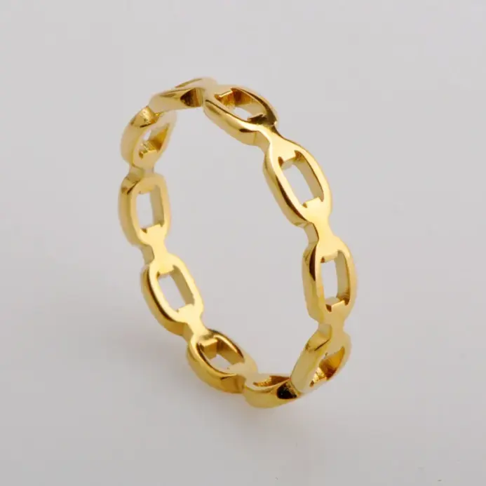 Ramos-anillo de acero inoxidable de titanio para mujer, joyería de moda, color dorado, hueco, geométrico, Vintage, nunca se decolora 1