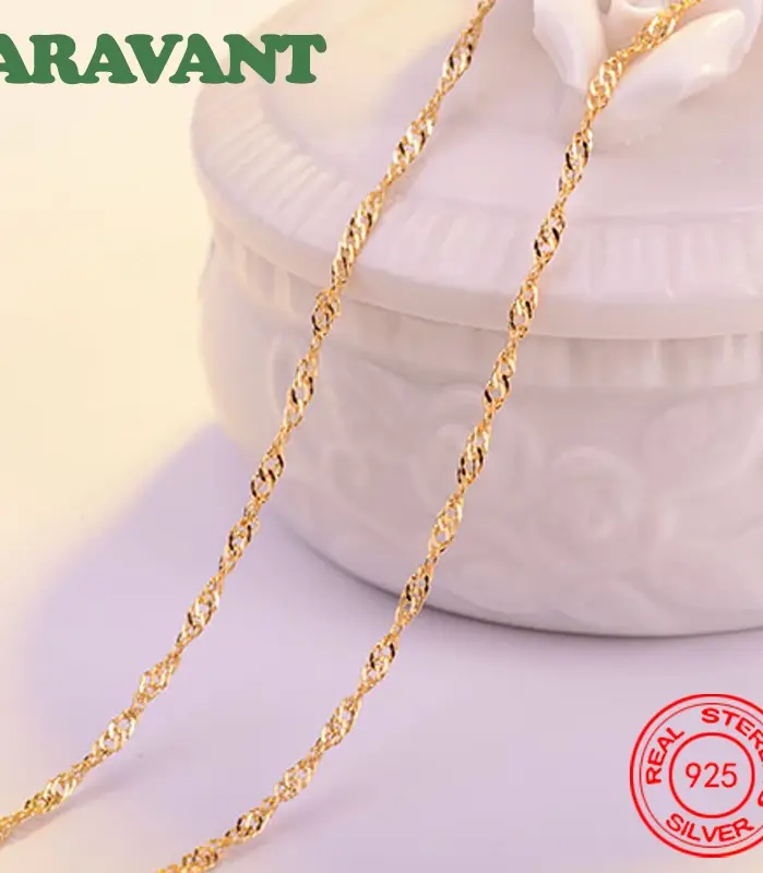 Aravant 925 Plata 1,3mm 18K oro onda de agua collares cadenas para mujer joyería de moda 1