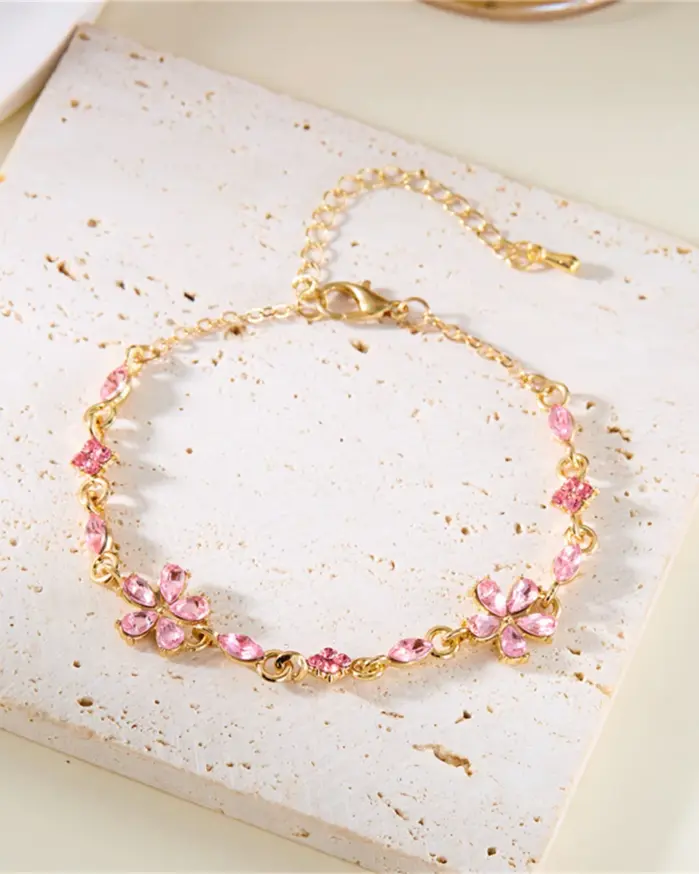 🌺 Pulsera "Jardín de Fuego" – Flores de Cristal Rojo y Oro de 18Kde boda de lujo 1