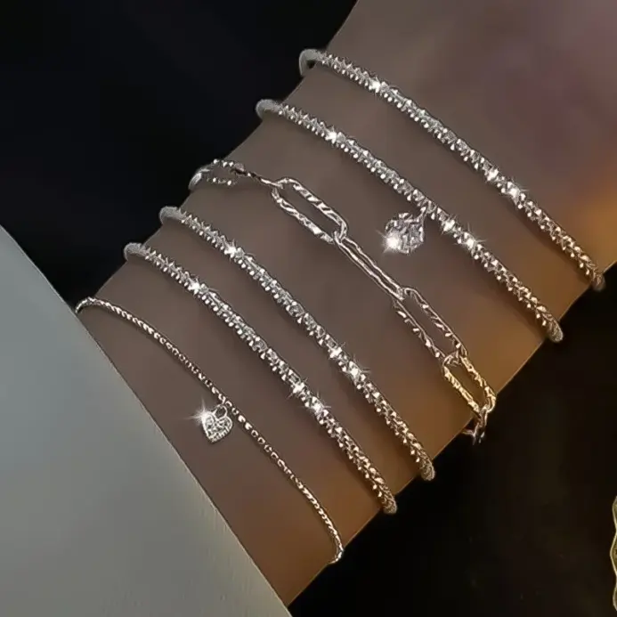 6 uds. Pulseras de diamantes de imitación de Plata de Ley 925 para mujeres y niñas, pulseras con dijes de cielo estrellado brillante coreano de lujo, joyería de fiesta 1