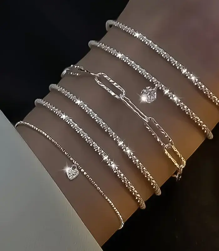 6 uds. Pulseras de diamantes de imitación de Plata de Ley 925 para mujeres y niñas, pulseras con dijes de cielo estrellado brillante coreano de lujo, joyería de fiesta 1
