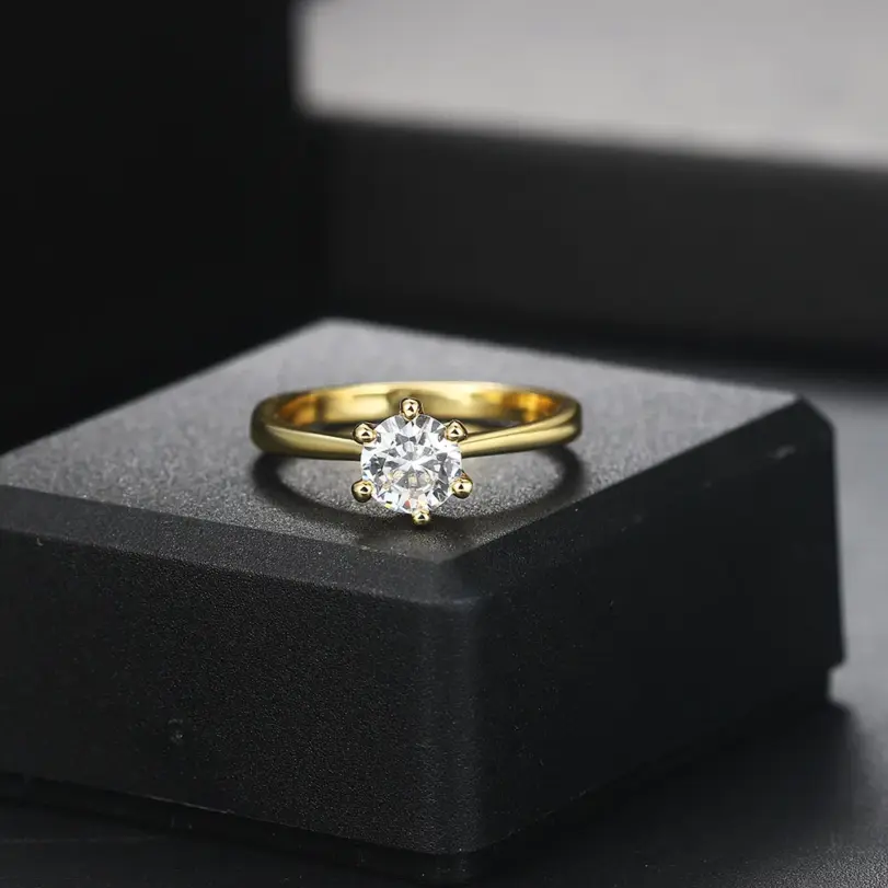 Anillo de boda clásico de cristal de 1 quilate para mujer, sortija de compromiso de aniversario de oro de diamante, propuesta de matrimonio, 3