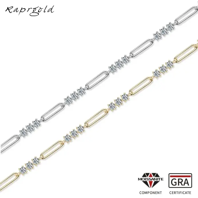 pulsera de moissanita de Color D para mujeres y niñas, pulseras de plata de ley S925, cadena, joyería de boda, regalos con certificado 1