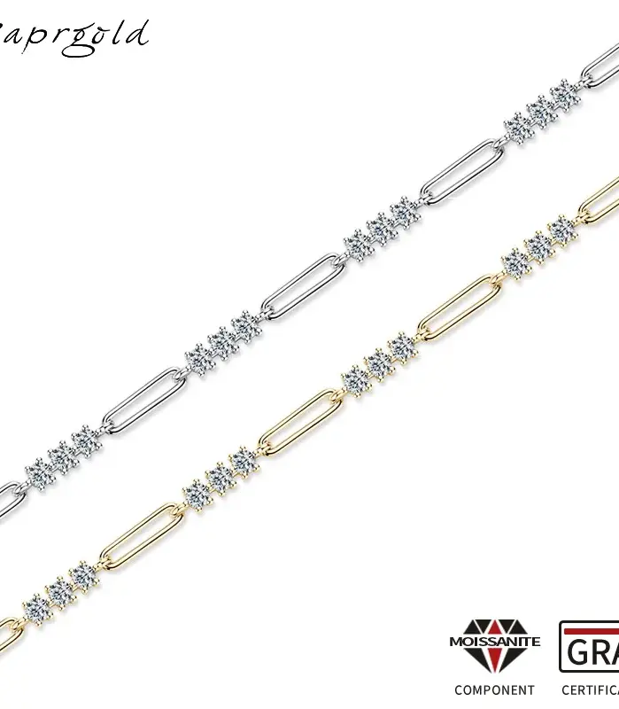 pulsera de moissanita de Color D para mujeres y niñas, pulseras de plata de ley S925, cadena, joyería de boda, regalos con certificado 1