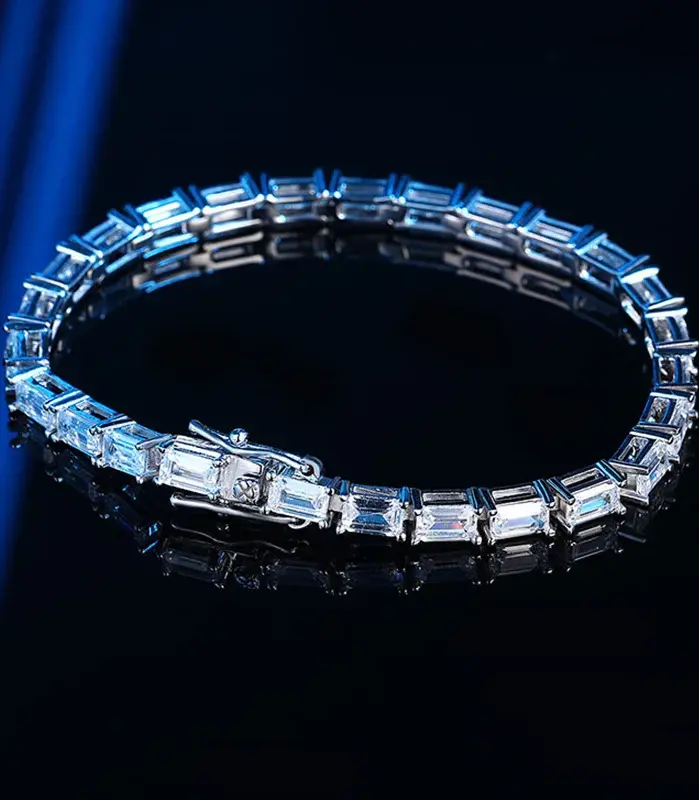 14-21cm joyería de plata maciza regalo pavé ajuste 3*5mm rectángulo impresionante circón cúbico Real 925 joyería fina pulsera de tenis 2