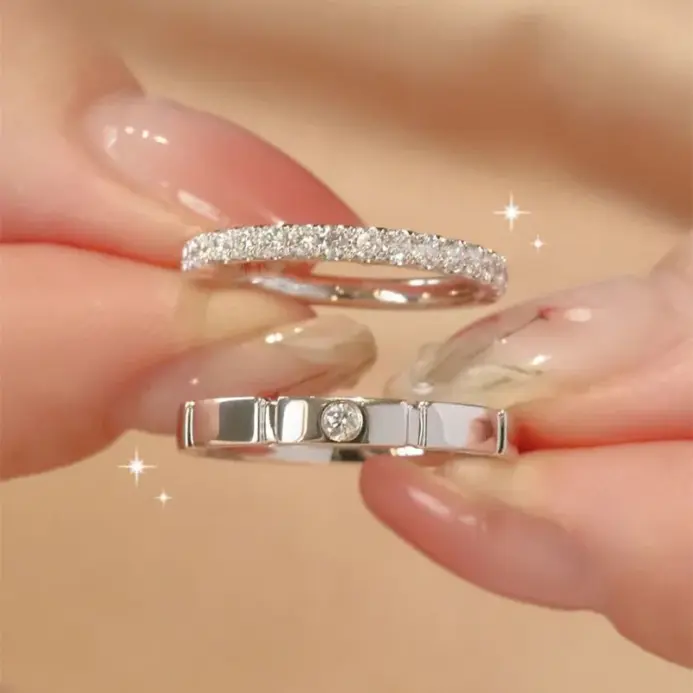 Anillo abierto de Plata de Ley 925 con lazo para pareja, anillo de propuesta de boda con diamantes Flash, par de anillos para hombres y mujeres, nuevo regalo de joyería de moda 1