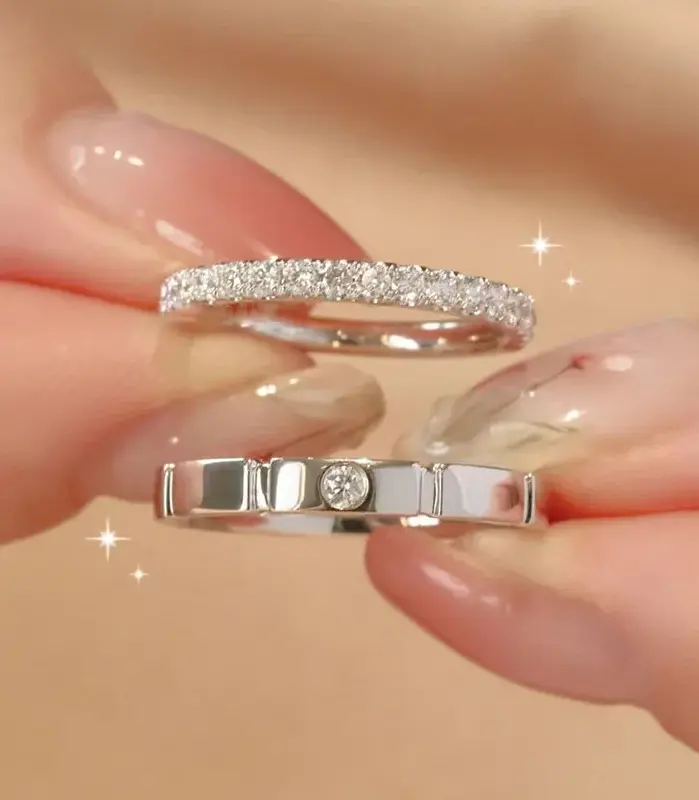 Anillo abierto de Plata de Ley 925 con lazo para pareja, anillo de propuesta de boda con diamantes Flash, par de anillos para hombres y mujeres, nuevo regalo de joyería de moda 1
