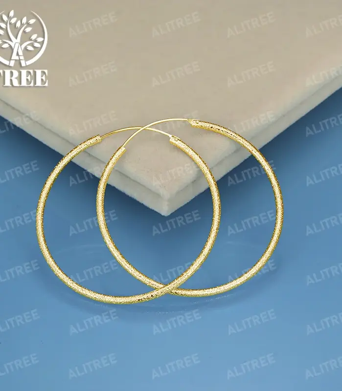 pendientes circulares esmerilados de Plata de Ley 925 de oro de 18K para mujer, joyería de moda para fiesta, boda, banquete, pendientes de aro, regalos 1