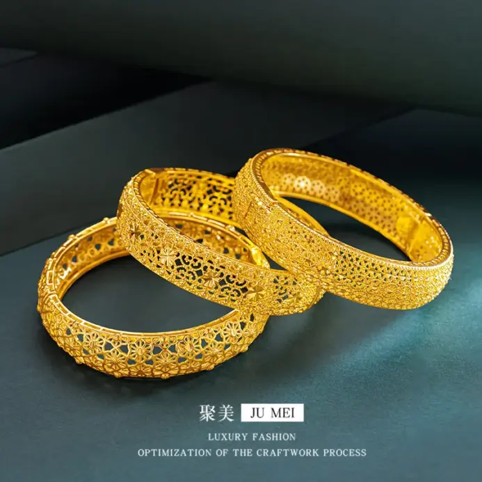 Pulsera de flores caladas con hebilla para mujer, oro puro 24K 9999 de lujo, oro real 1