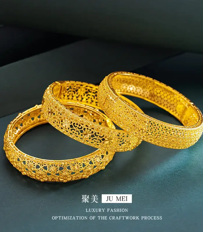 Pulsera de flores caladas con hebilla para mujer, oro puro 24K 9999 de lujo, oro real 1