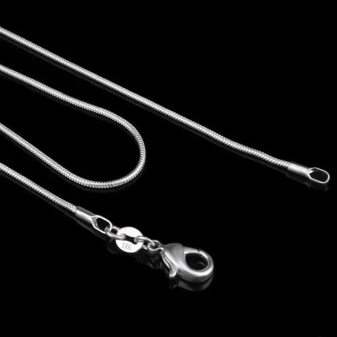 Collar de plata de ley 925 para mujer, joyería de plata de moda, cadena de serpiente, collar de 1mm, 16, 18, 20, 22 y 24 2