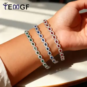 pulseras de columna artificialmente sintetizadas, Plata de Ley 925 para mujer, joyería de buenos de lujo a la moda para fiesta, rojo/azul/verde 1
