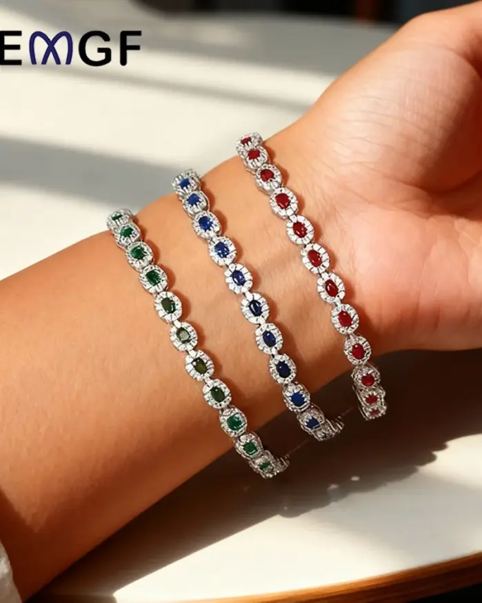pulseras de columna artificialmente sintetizadas, Plata de Ley 925 para mujer, joyería de buenos de lujo a la moda para fiesta, rojo/azul/verde 1