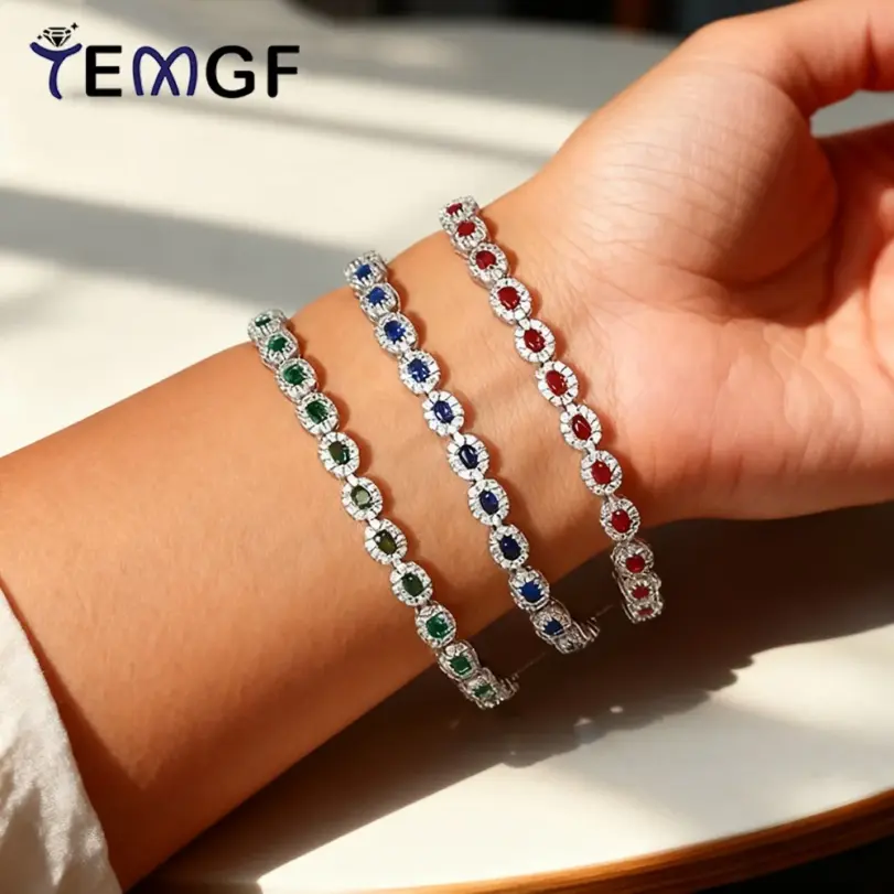 pulseras de columna artificialmente sintetizadas, Plata de Ley 925 para mujer, joyería de buenos de lujo a la moda para fiesta, rojo/azul/verde 1