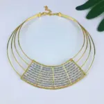 Collar geométrico de dos tonos, conjunto de joyería de 4 Uds para mujer, Collar grueso, pendientes colgantes, pulsera, anillo, regalos de fiesta de boda nupcial 2