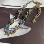 Moda europea americana, collar de circonita de cristal colorido con forma de lágrima brillante de lujo, cadena de clavícula para fiesta y boda 5