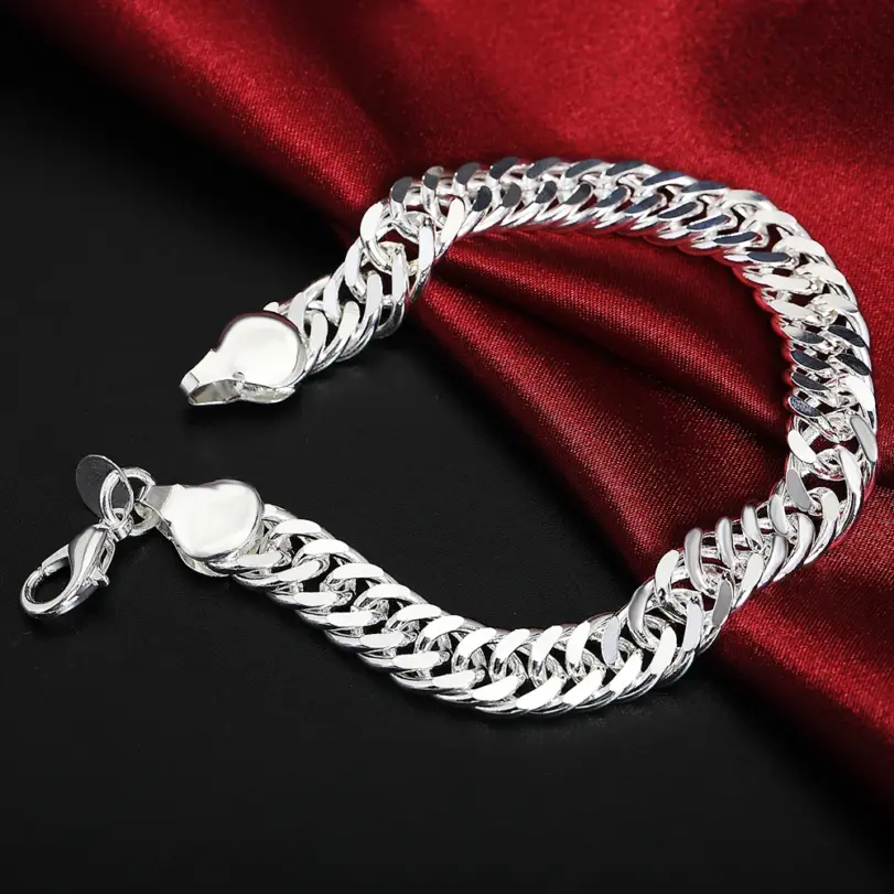 Pulsera de cadena sólida exquisita de Plata de Ley 925, abalorio de moda para mujeres y hombres, joyería de modelos simples y bonitos para boda 5