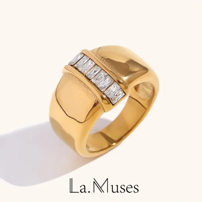 Anillos de acero inoxidable para mujeres y hombres, Color dorado, simplicidad con diamantes, anillo para mujer y hombre, moda para fiesta, regalo de joyería para dedo 2024 1