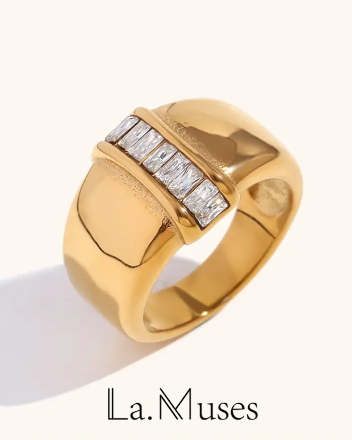 Anillos de acero inoxidable para mujeres y hombres, Color dorado, simplicidad con diamantes, anillo para mujer y hombre, moda para fiesta, regalo de joyería para dedo 2024 1