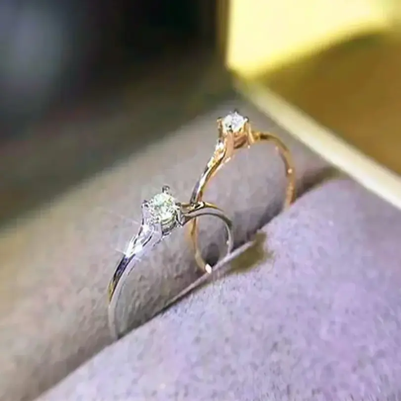 Anillos de boda minimalistas para mujer con circonita cúbica de 4MM, accesorio Simple y elegante para dedo femenino, bandas de compromiso, joyería 2