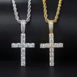 Collar largo de cadena trenzada de 60cm para mujeres/hombres, collar con colgante de Cruz de circonia cúbica de lujo a la moda, accesorios de amor para regalo 4