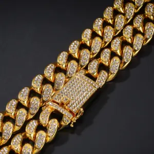 Pulsera de collar de cadena cubana Miami para hombre con diamantes completos de 20mm de oro puro 9999 de lujo 24K 1