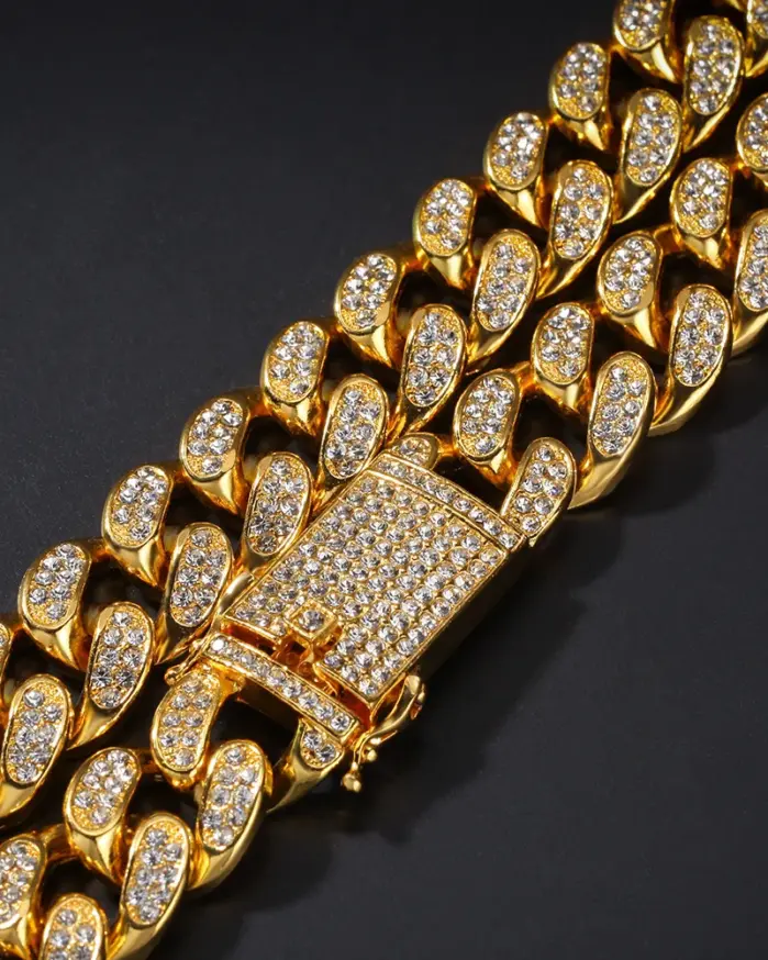 Pulsera de collar de cadena cubana Miami para hombre con diamantes completos de 20mm de oro puro 9999 de lujo 24K 1