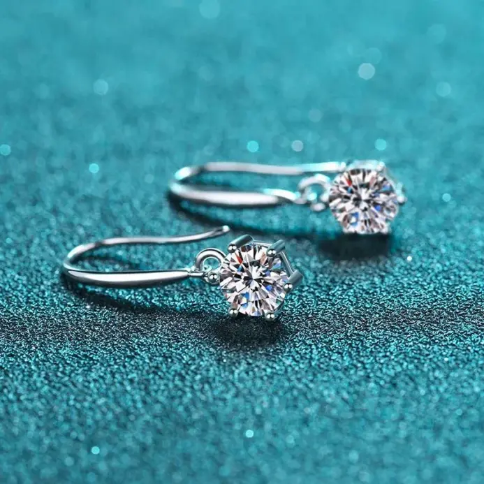 Pendientes colgantes de moissanita NeeTim de 1ct y 6,5mm para mujer, regalo Original de boda y Navidad, pendiente de aro de plata de ley S925 al por mayor 2
