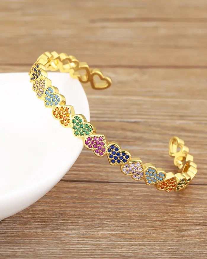 pulsera ajustable con forma de corazón de amor romántico para mujer, brazalete abierto de circón brillante, joyería de fiesta diaria, regalos, gran oferta 1