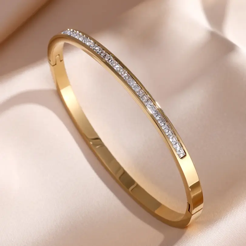5/1 Uds. Conjunto de pulsera de acero inoxidable con incrustaciones de Zirconia brillante para mujer, brazaletes apilables, regalo de joyería que no se decolora 3