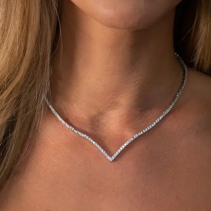 Collar de tenis CZ en forma de V para mujer, Gargantilla de cristal helado, accesorios de joyería, moda de lujo 1