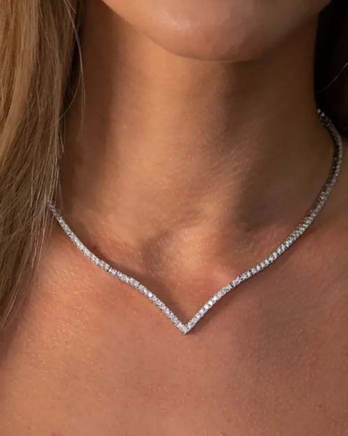 Collar de tenis CZ en forma de V para mujer, Gargantilla de cristal helado, accesorios de joyería, moda de lujo 1