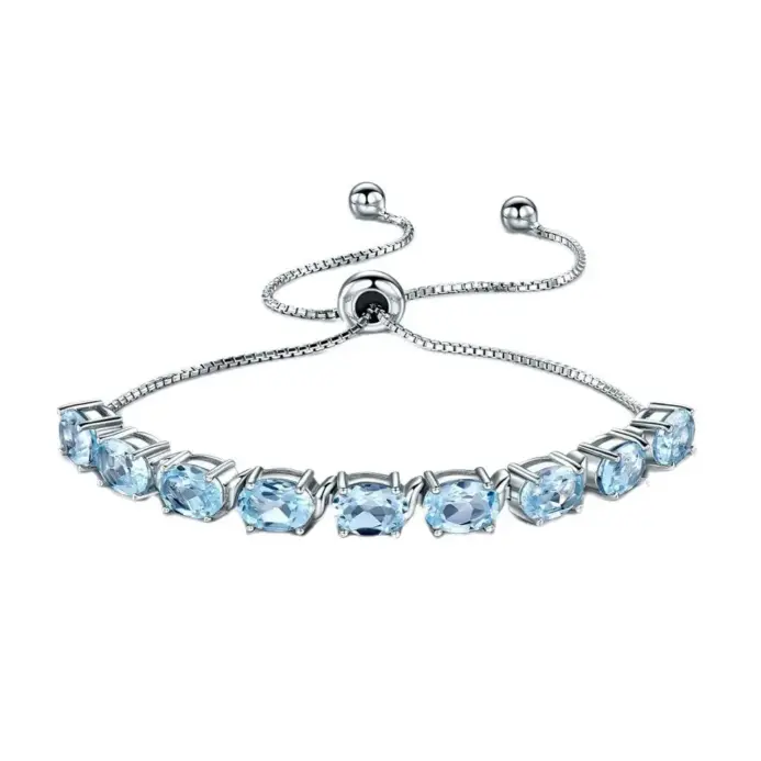 Nano Topacio Azul Cielo 925 pulseras de eslabones de cadena de plata esterlina para mujer joyería fina pulsera ajustable 2