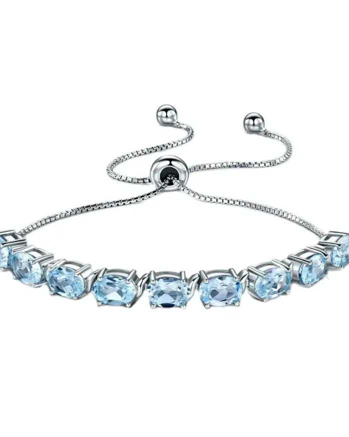 Nano Topacio Azul Cielo 925 pulseras de eslabones de cadena de plata esterlina para mujer joyería fina pulsera ajustable 2