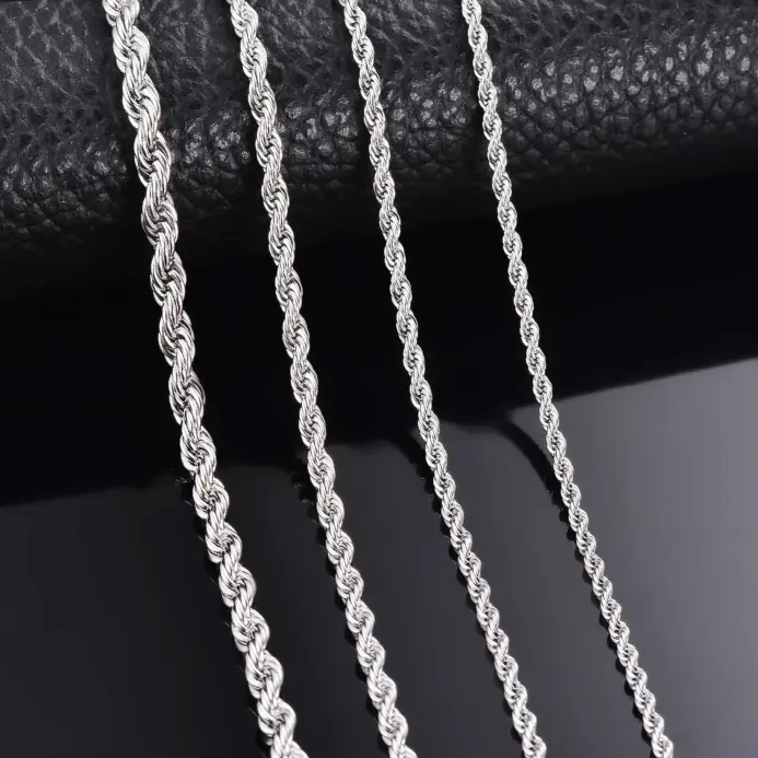 1 pieza de Plata de Ley 925 ancho 2mm/3mm/4mm cuerda cadena collar/pulsera para hombres mujeres hombre collar de cadena de moda 1